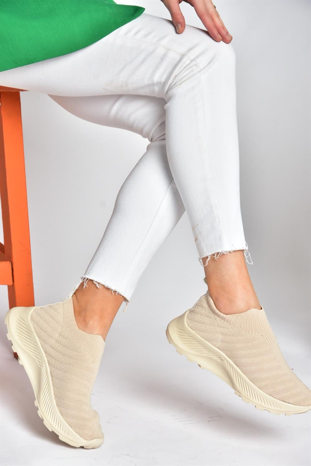 P239503304 Bej Triko Kumaş Kadın Spor Ayakkabı Sneakers