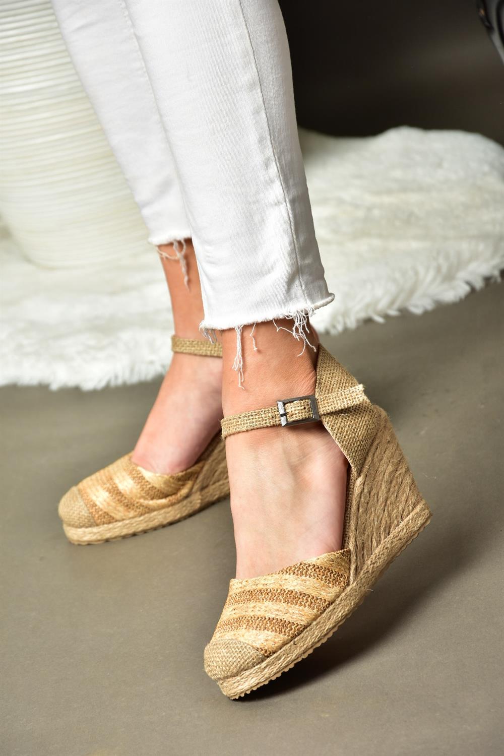 P241612017 Ten Hasır Dolgu Topuklu Kadın Ayakkabı