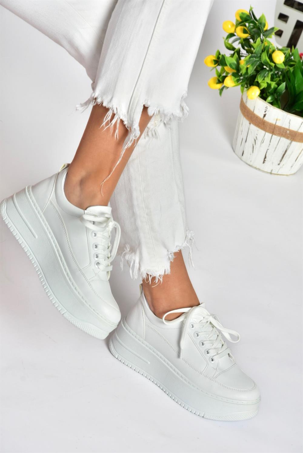 P274117509 Beyaz Yüksek Tabanlı Kadın Spor Ayakkabı Sneakers