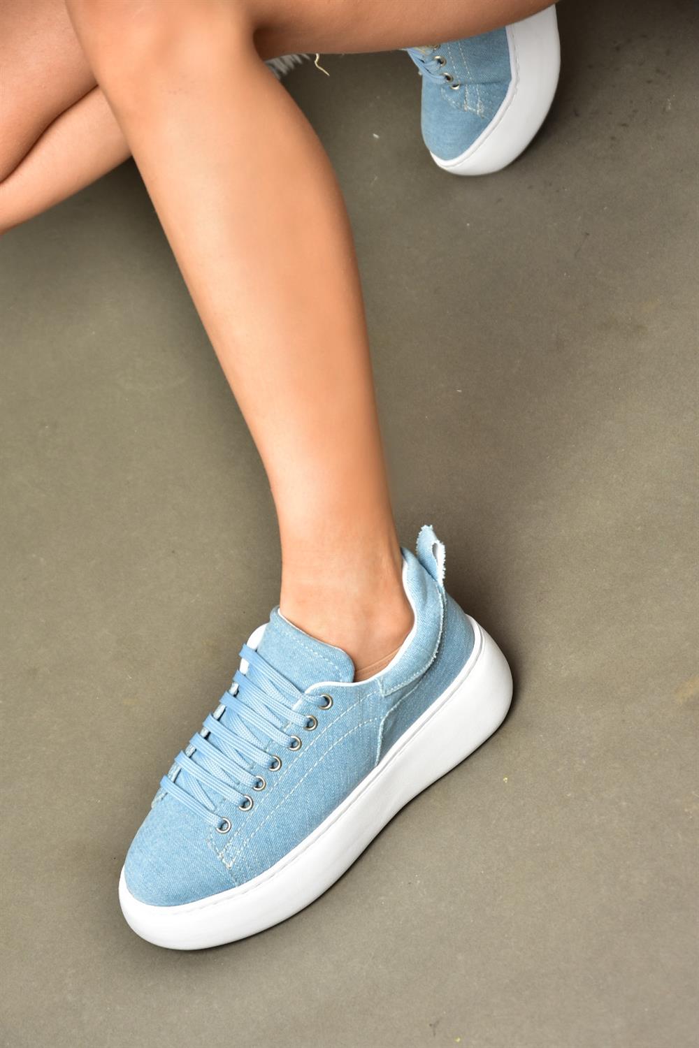 P404004210 Mavi Kot Kumaş Kadın Spor Ayakkabı Sneakers