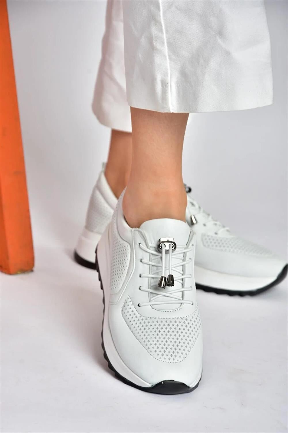 P540009203 Beyaz Hakiki Deri Spor Ayakkabı Sneakers