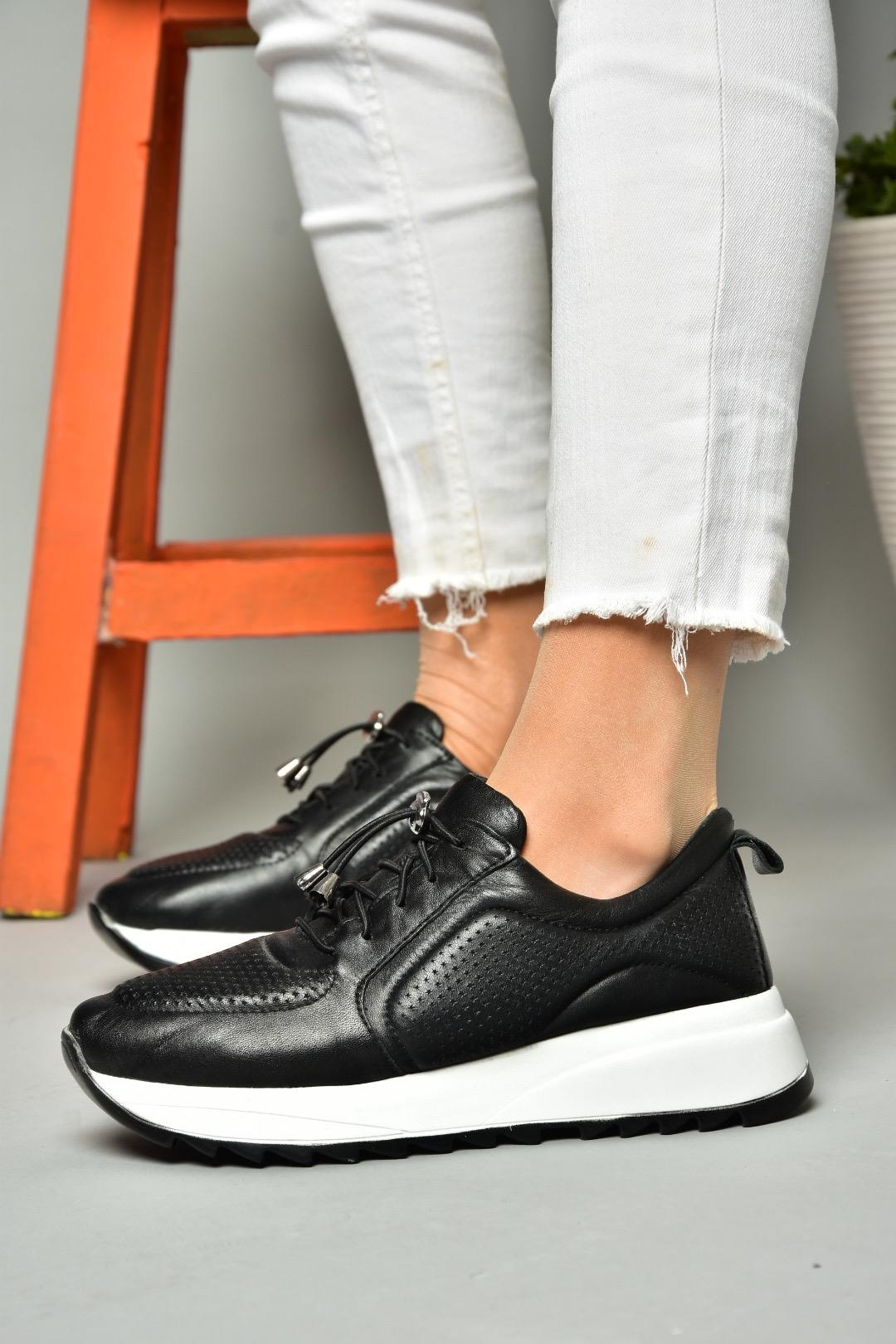 P540009203 Siyah Hakiki Deri Spor Ayakkabı Sneakers