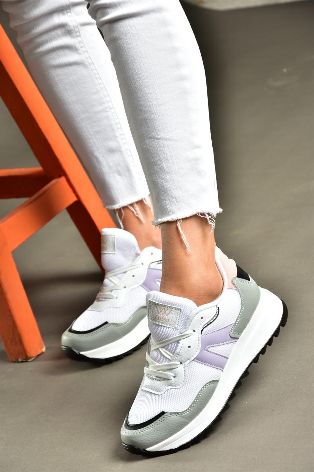 P702832204 Beyaz/Lila Kumaş Kadın Spor Ayakkabı Sneakers