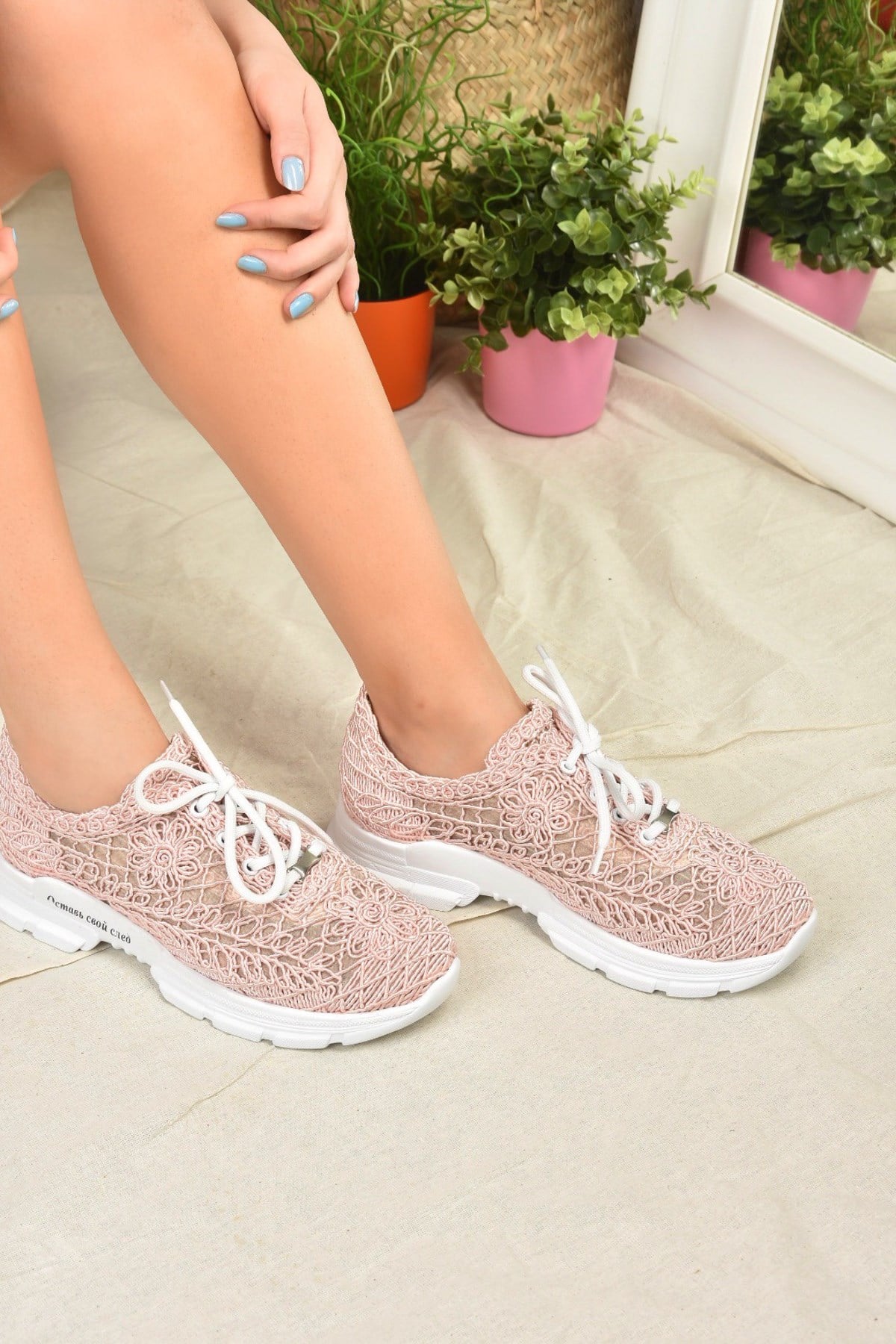 Pudra Kumaş Kadın Spor Ayakkabı  K444876504