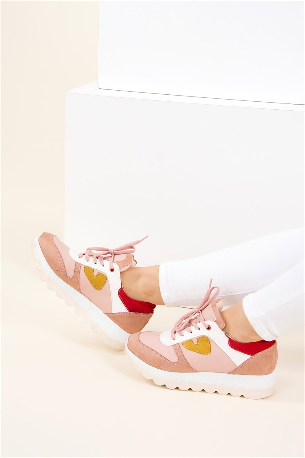 Pudra/Kırmızı Kadın Sneakers F674018702