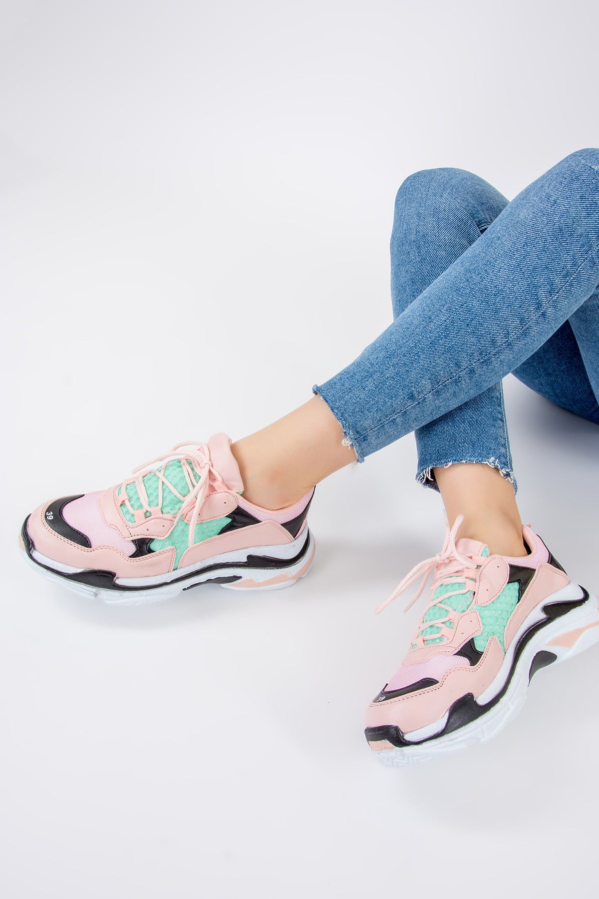 Pudra/Yeşil Kadın Sneakers F288903309