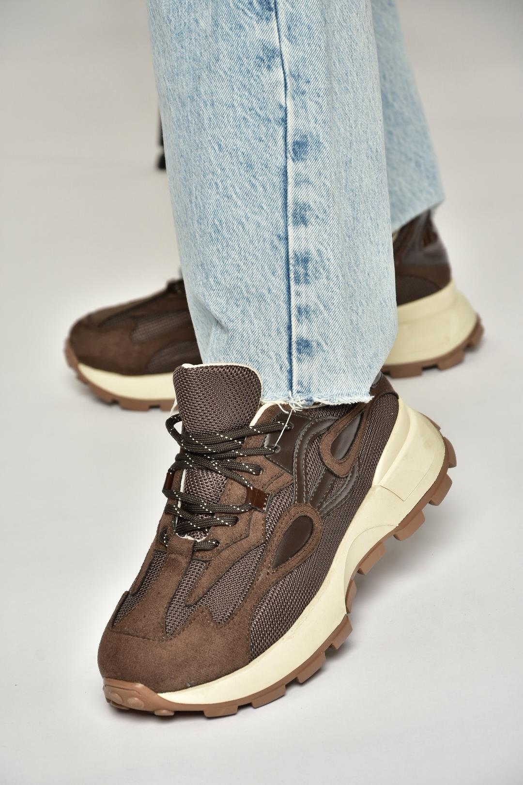 R312510504 Kahverengi Kumaş Kadın Spor Ayakkabı Sneakers