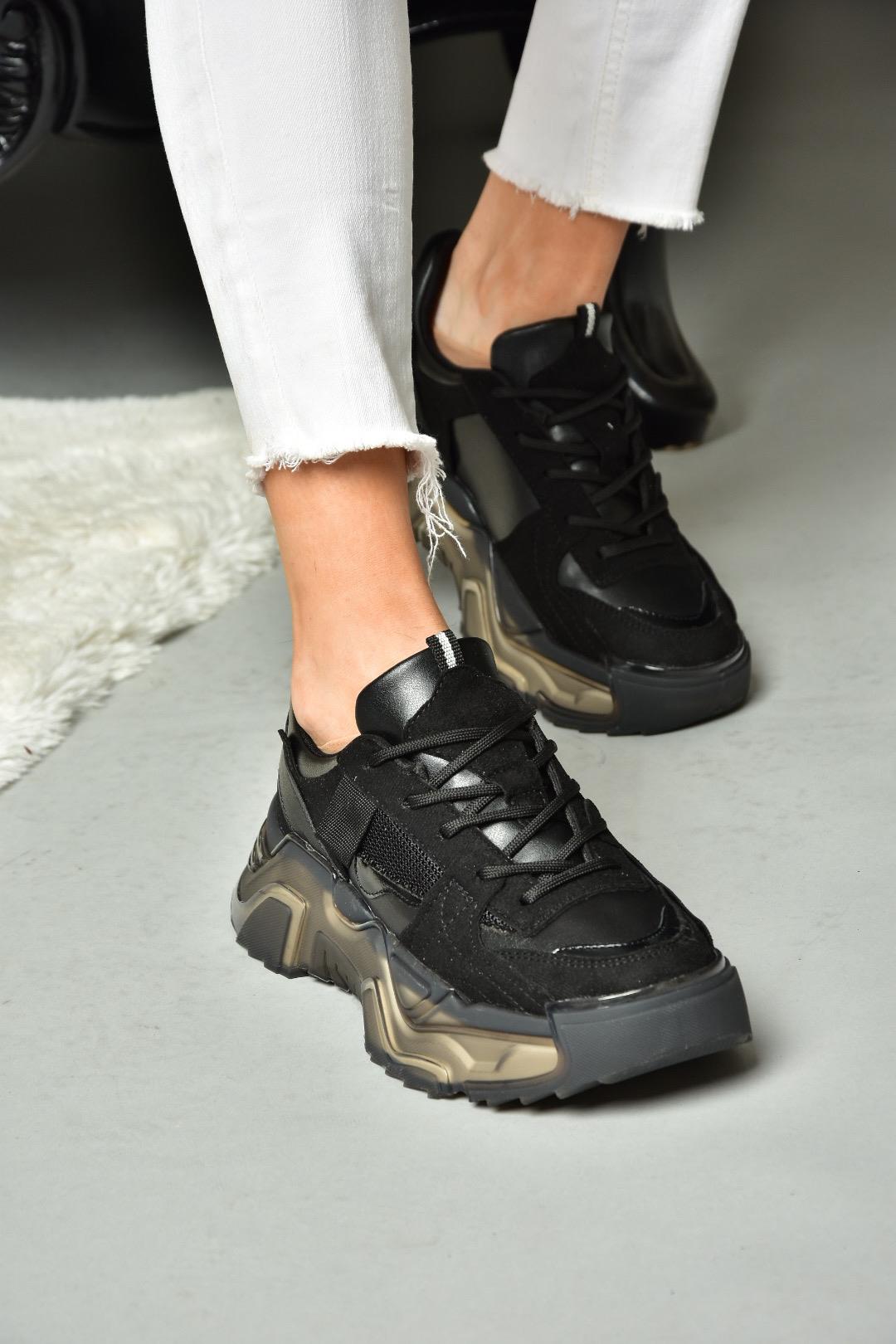 R312611402 Siyah Süet Kalın Tabanlı Spor Ayakkabı Sneakers