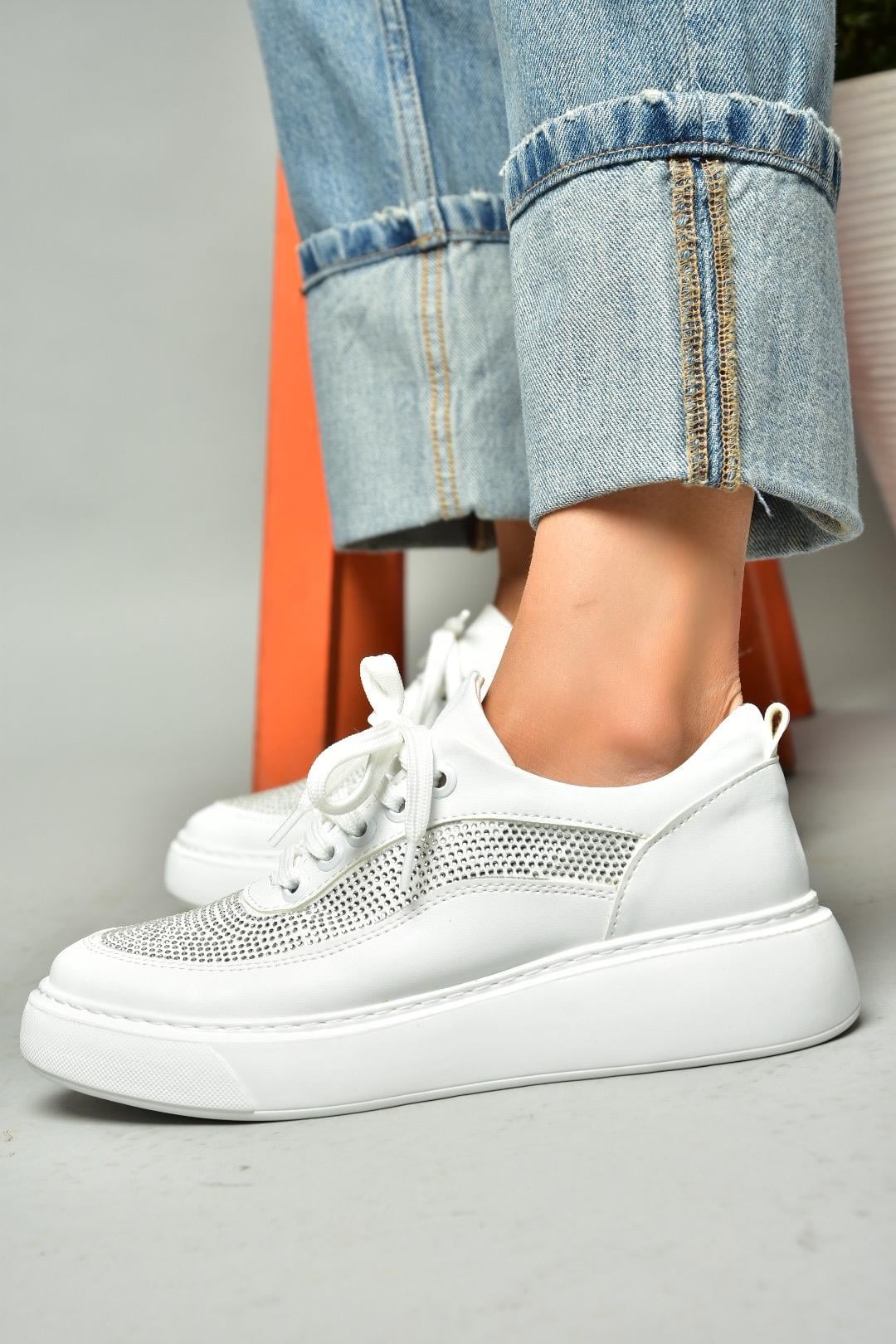 S274048509 Beyaz Taşlı Kadın Spor Ayakkabı Sneakers