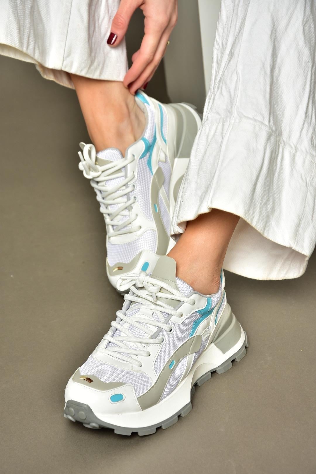 S312213109 Beyaz Kalın Tabanlı Spor Ayakkabı Sneakers