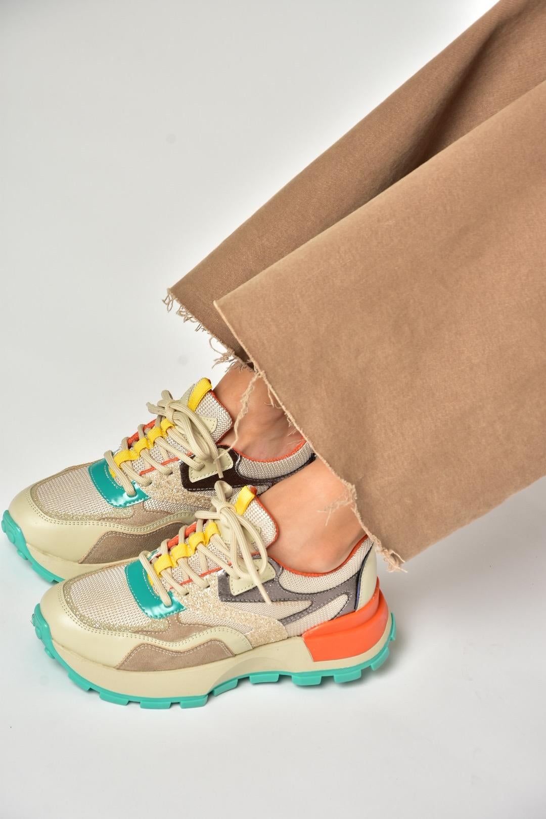 S312214109 Bej Kalın Tabanlı Spor Ayakkabı Sneakers