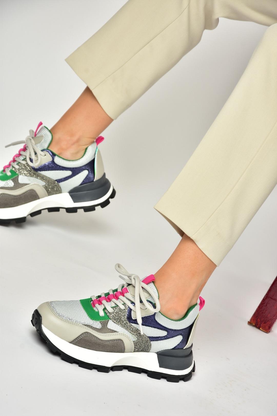 S312214109 Gri Kalın Tabanlı Spor Ayakkabı Sneakers