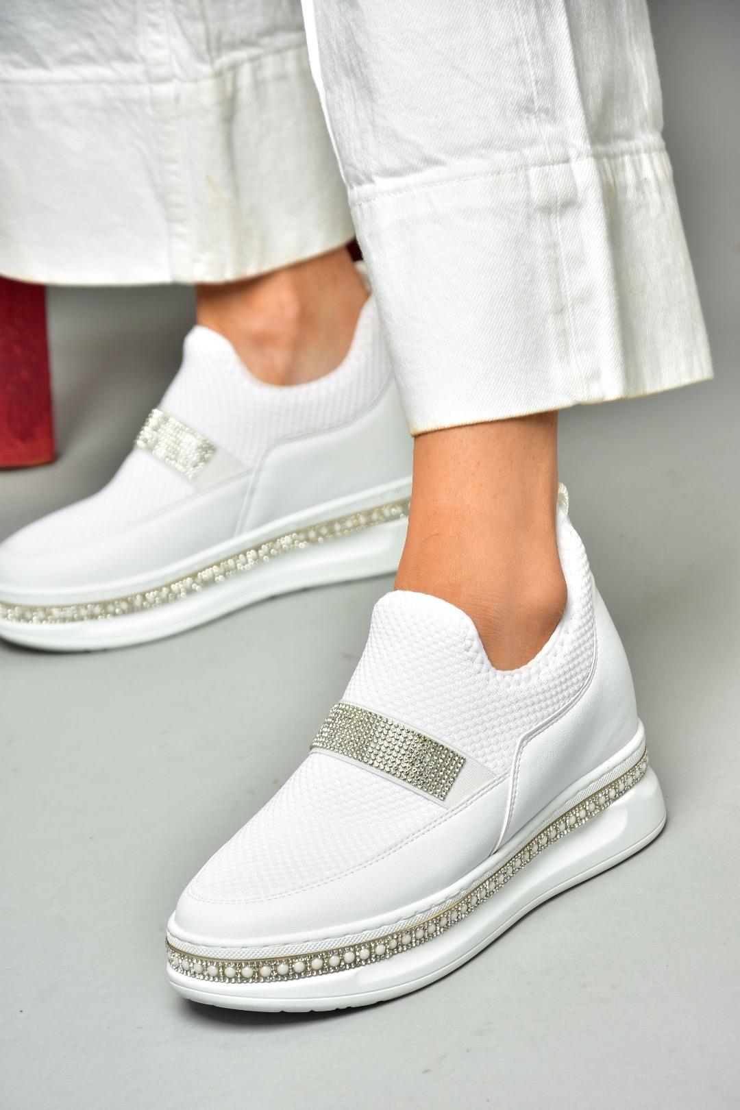 S602006104 Beyaz Kumaş Spor Ayakkabı Sneakers