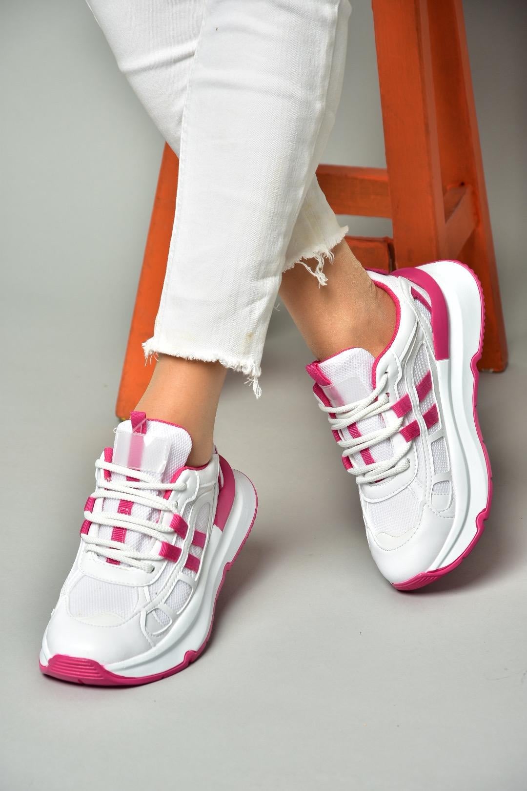 S973017604 Beyaz/Fuşya Kumaş Sper Ayakkabı Sneakers
