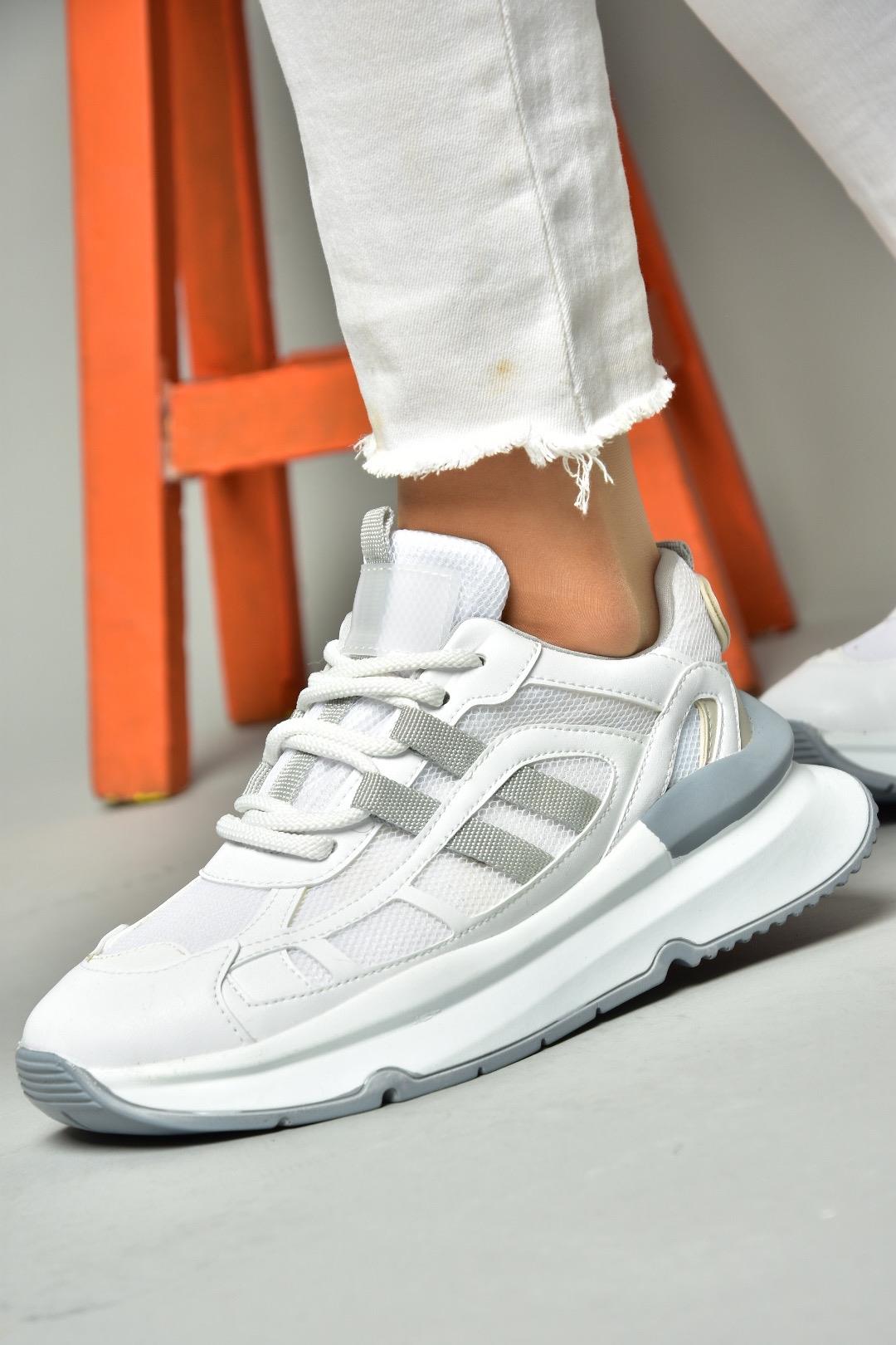 S973017604 Beyaz/Gri Kumaş Sper Ayakkabı Sneakers
