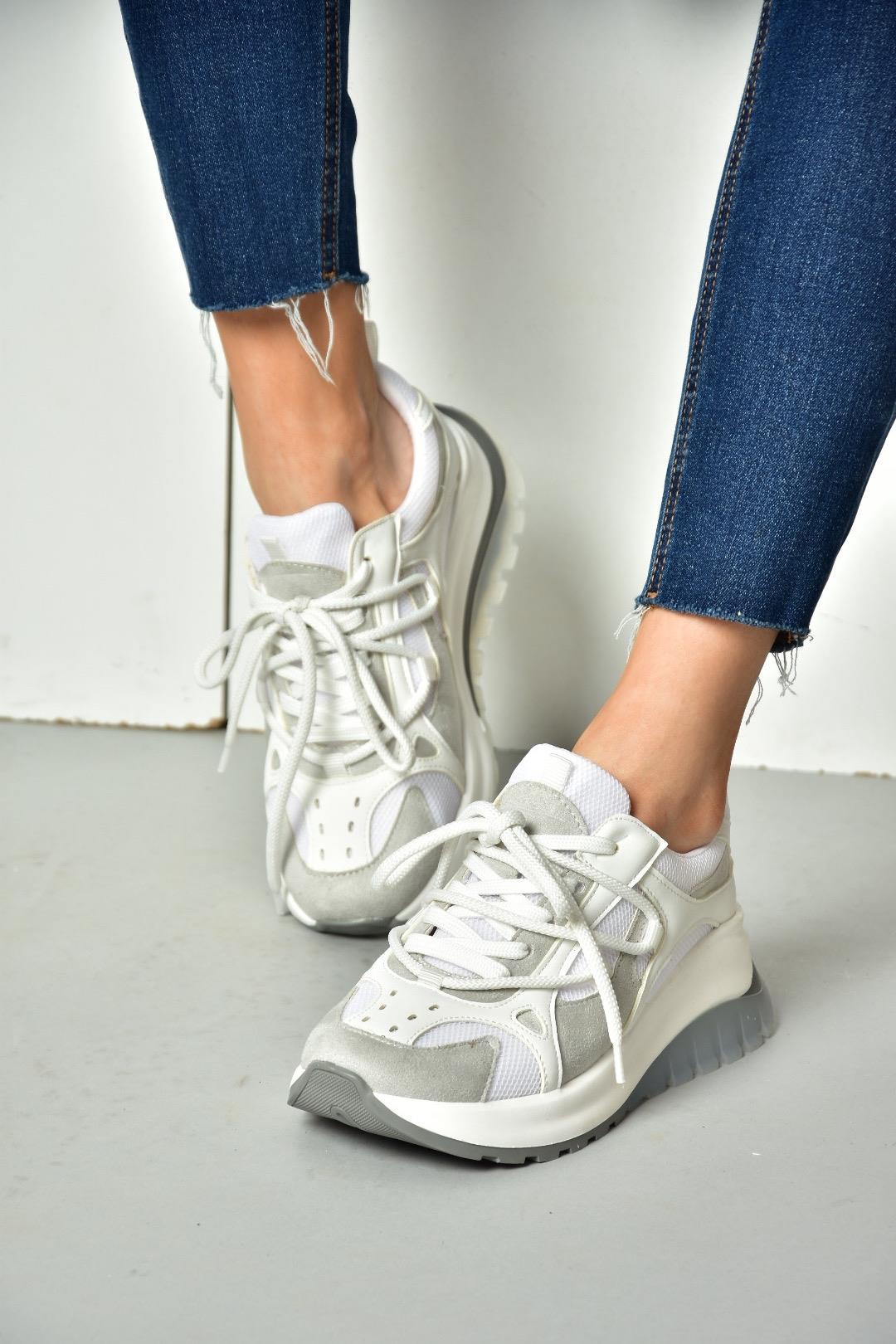 S973413104 Beyaz Kumaş Spor Ayakkabı Sneakers