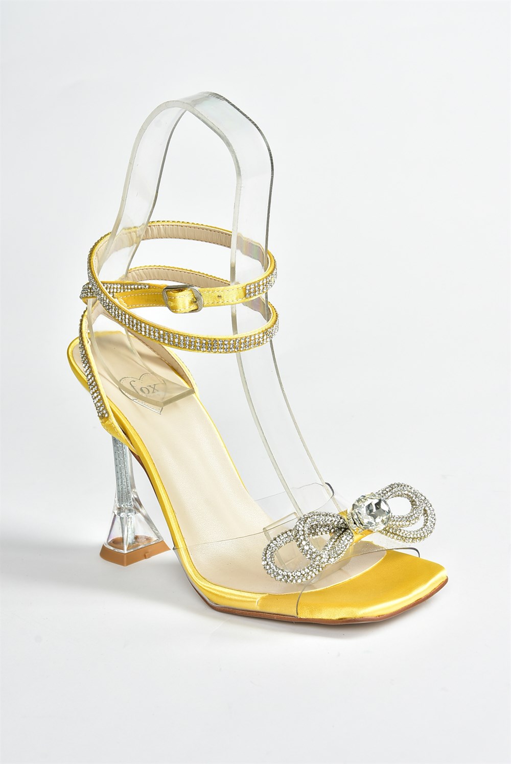 Sarı Kumaş Şeffaf Bantlı Taşlı Kadın Abiye Ayakkabı M654251504