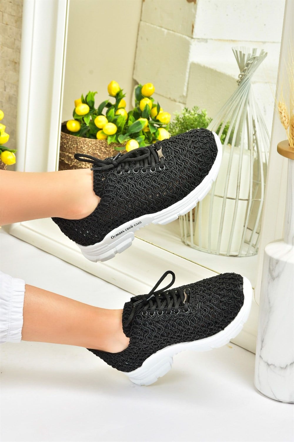 Siyah Kumaş Kadın Spor Ayakkabı  K444876504