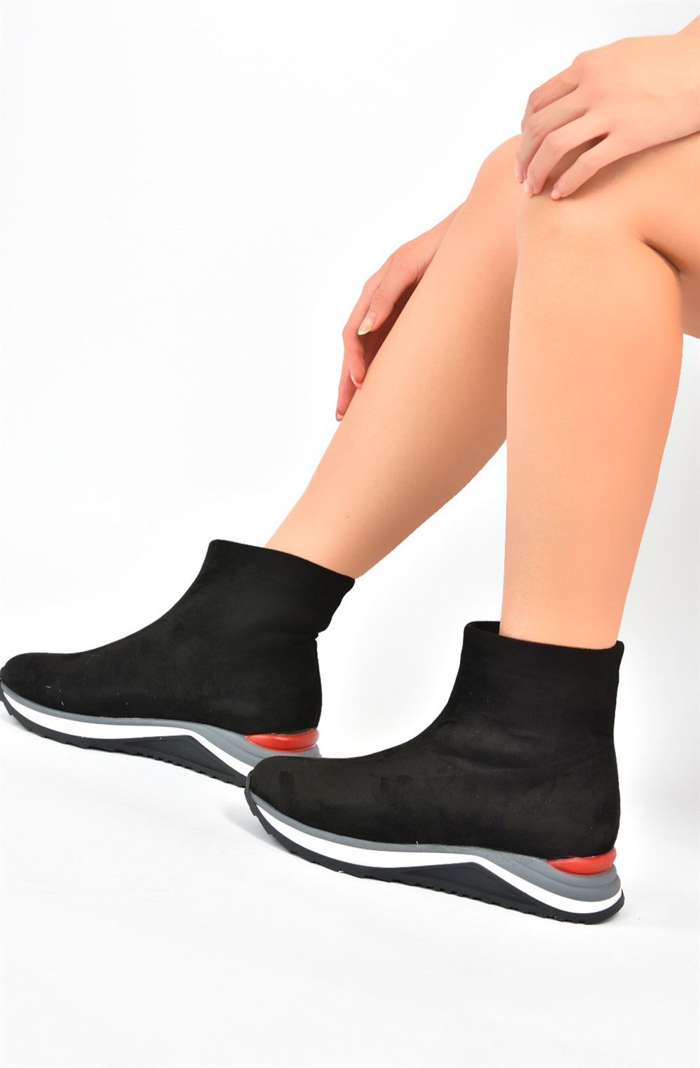Siyah Süet Çorap Formlu Kadın Bot L288211202