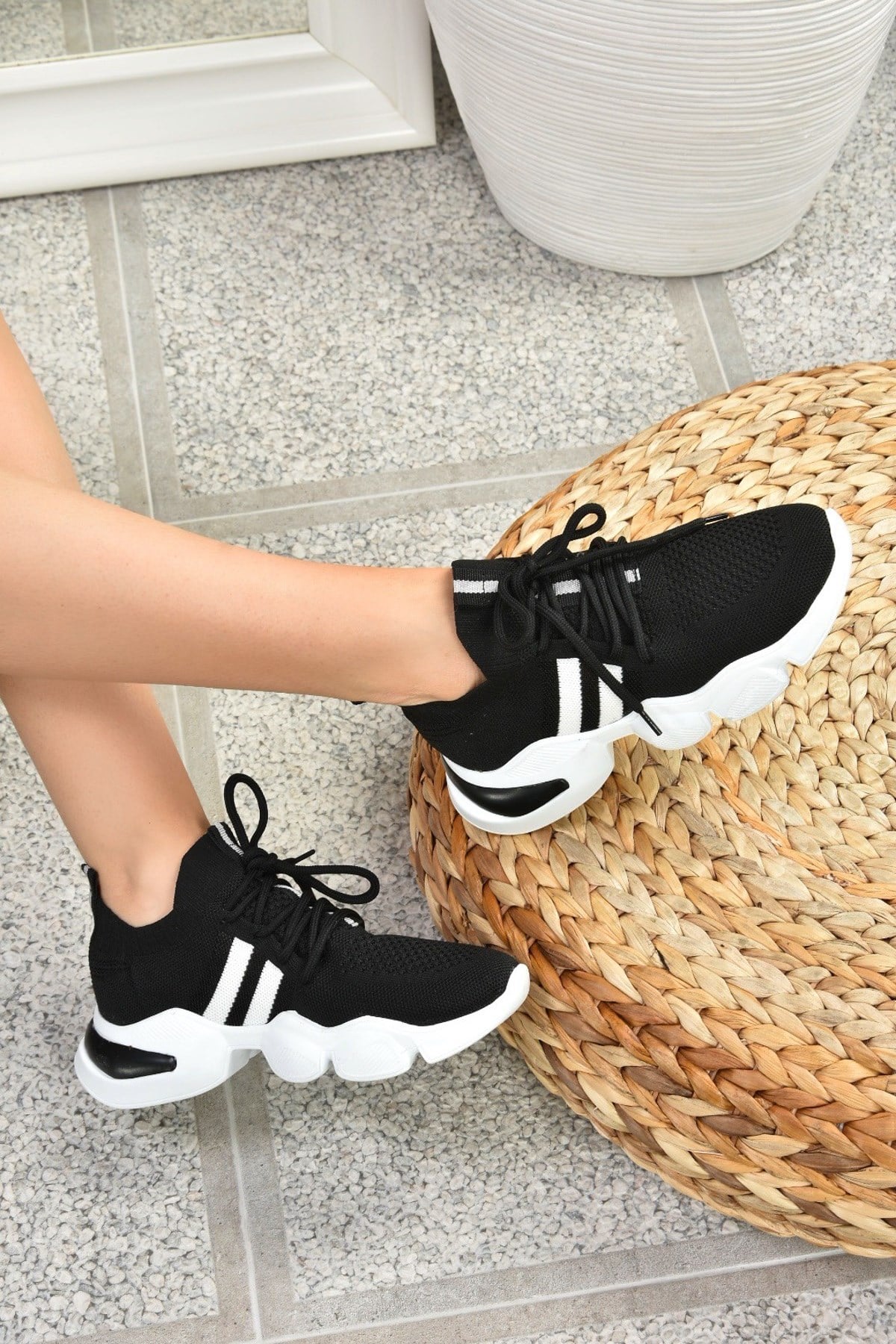 Siyah Triko Kumaş Kadın Spor Ayakkabı K270364504