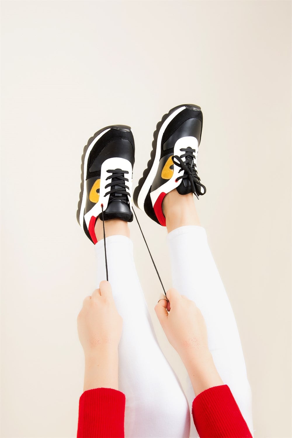 Siyah/Kırmızı/Hardal Kadın Spor F674018702
