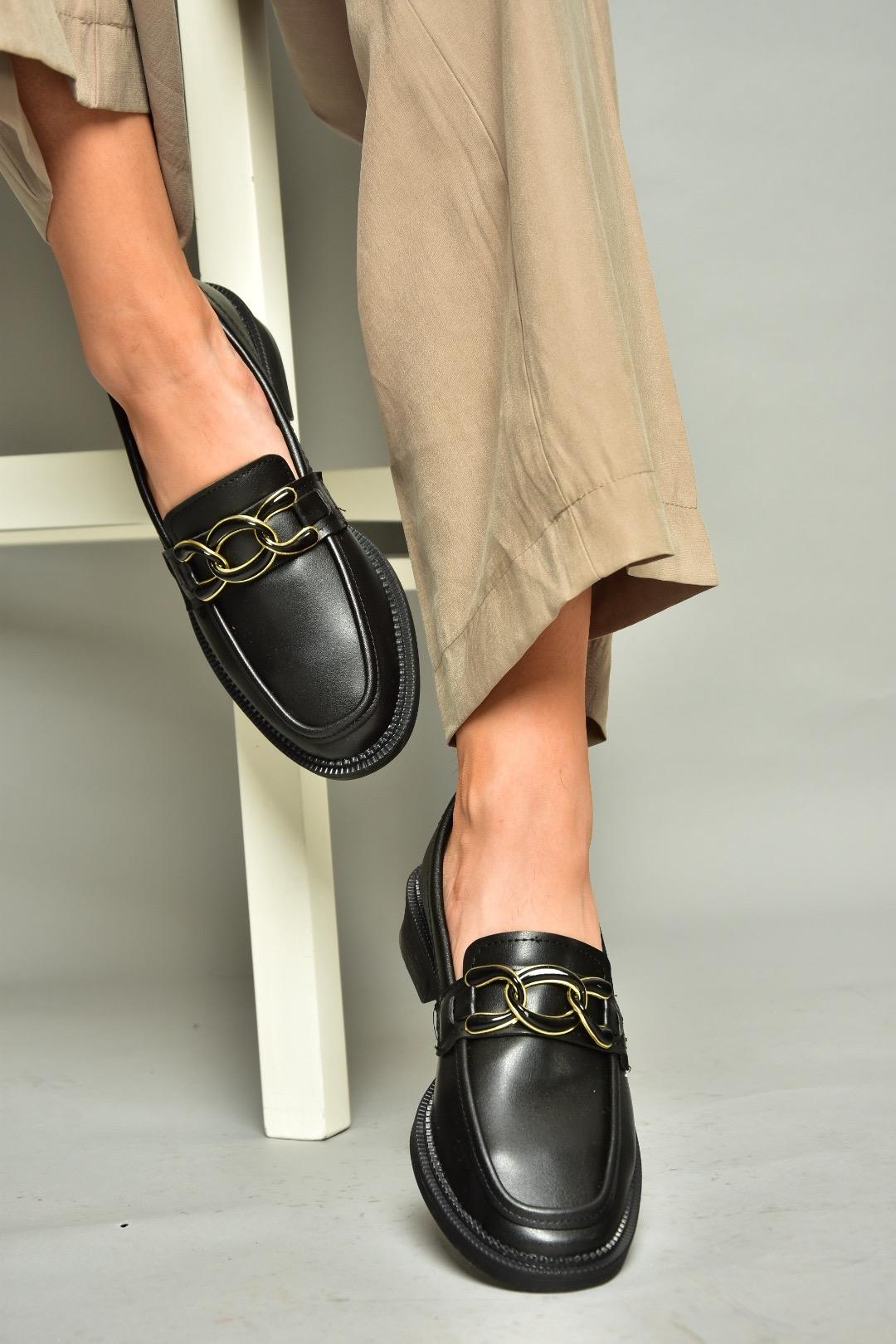 T314576409 Siyah Loafer Makosen Kadın Ayakkabı