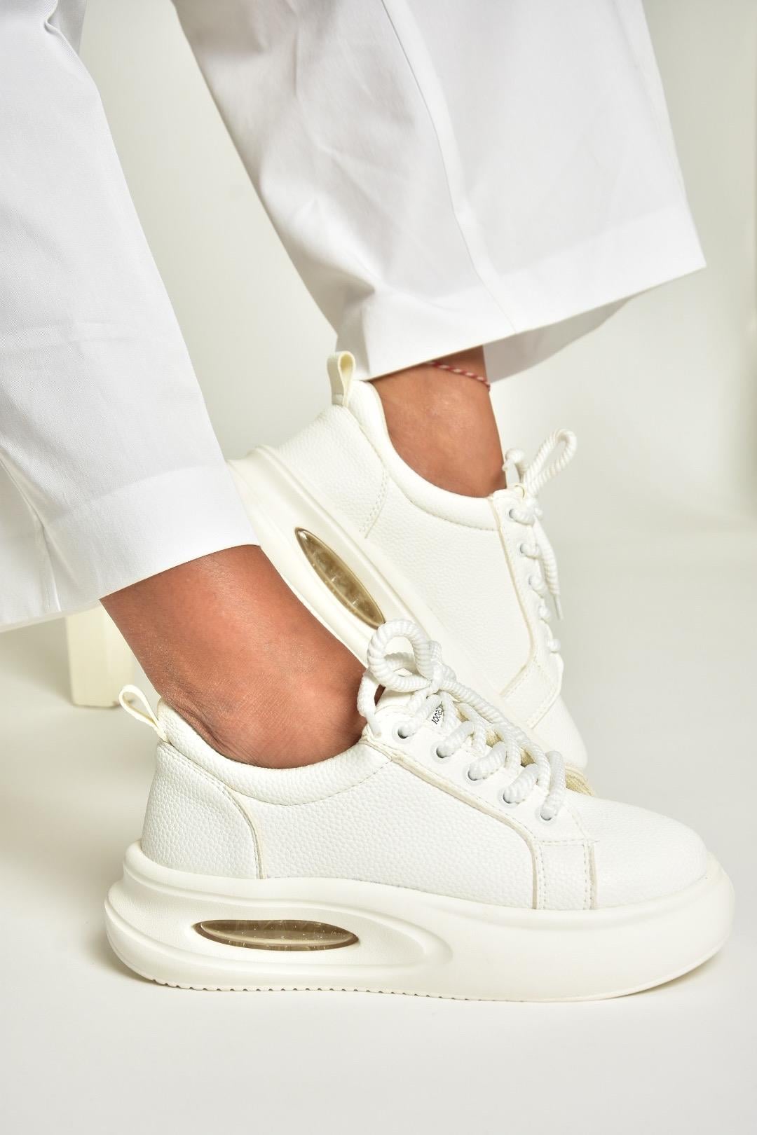 T328729609 Beyaz Kalın Tabanlı Spor Ayakkabı Sneakers