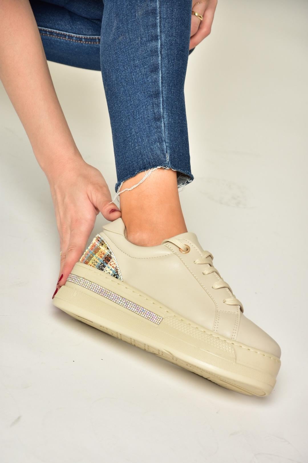 T380527709 Bej Kalın Tabanlı Kadın Spor Ayakkabı Sneakers