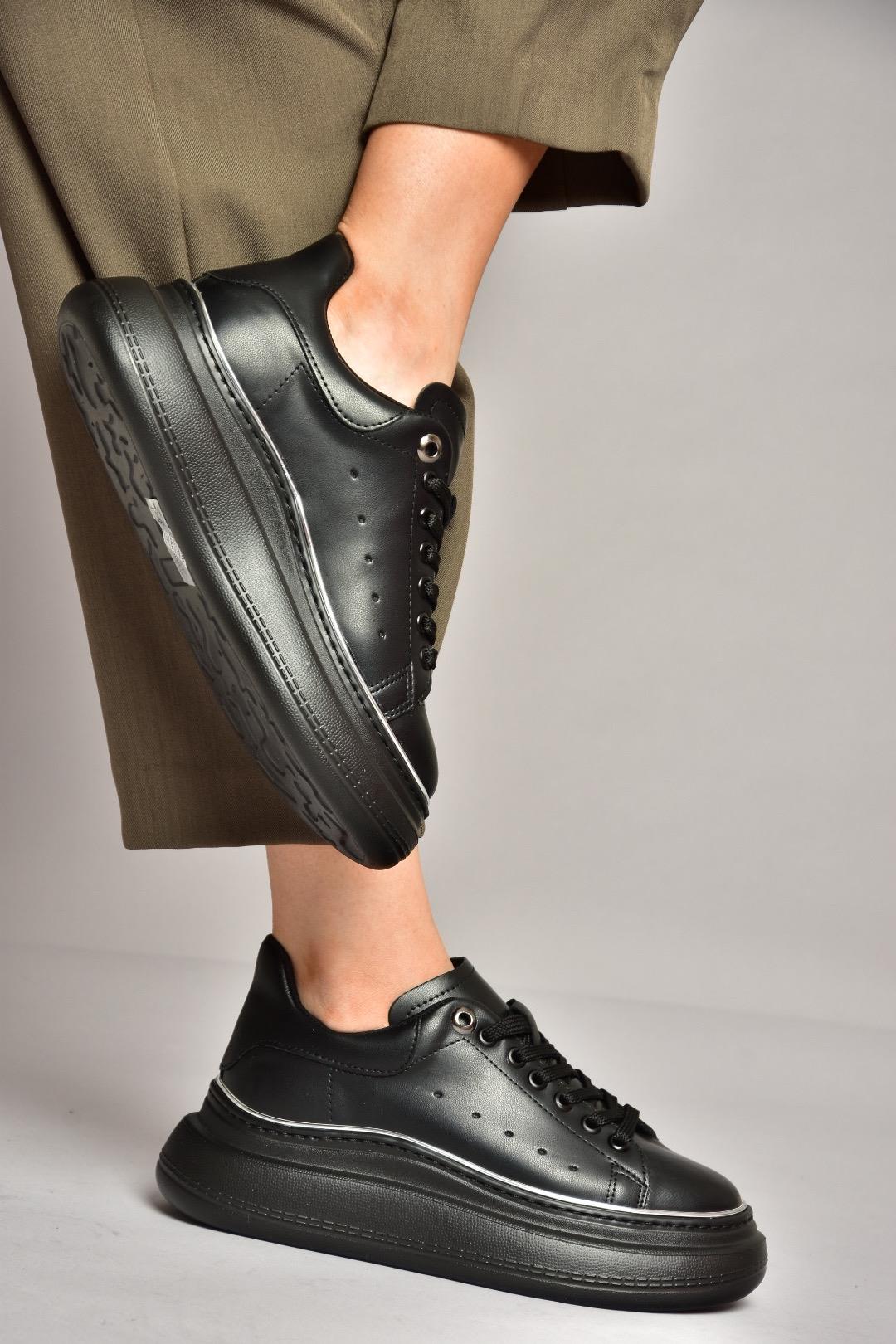 T820664009 Siyah Kalın Tabanlı Spor Ayakkabı Sneakers