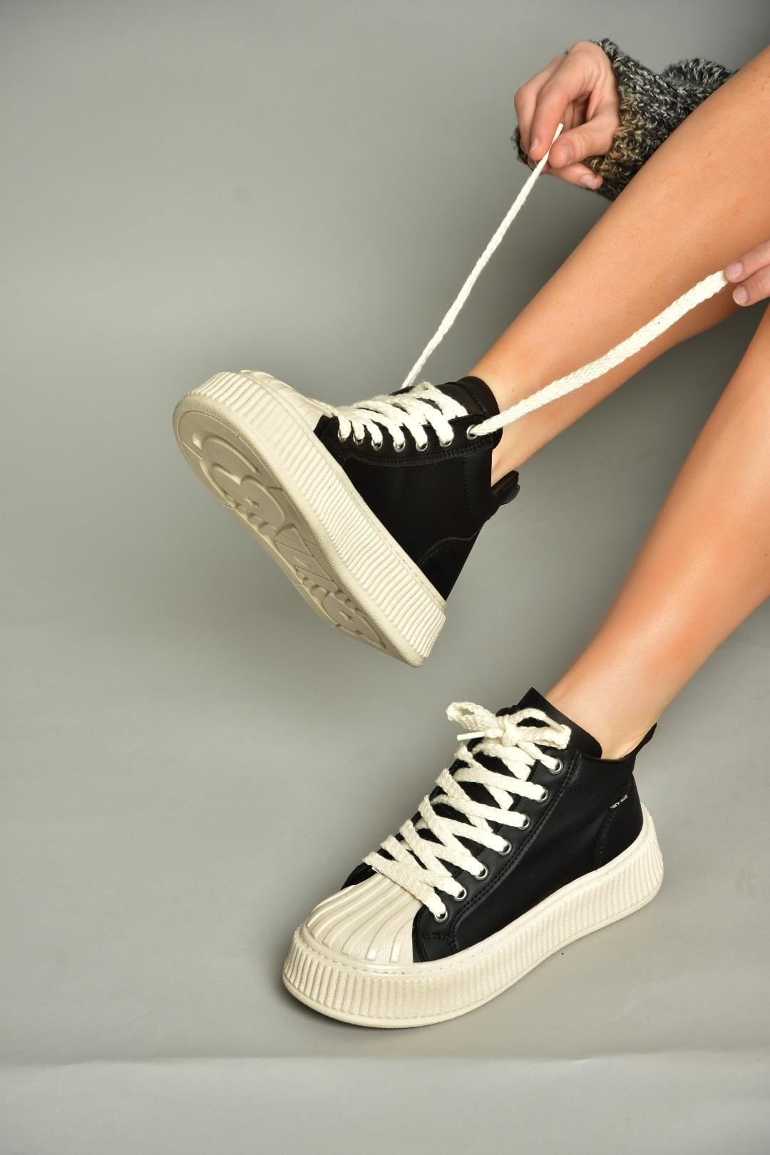 T973599609 Siyah Yüksek Bilekli Spor Ayakkabı Sneakers