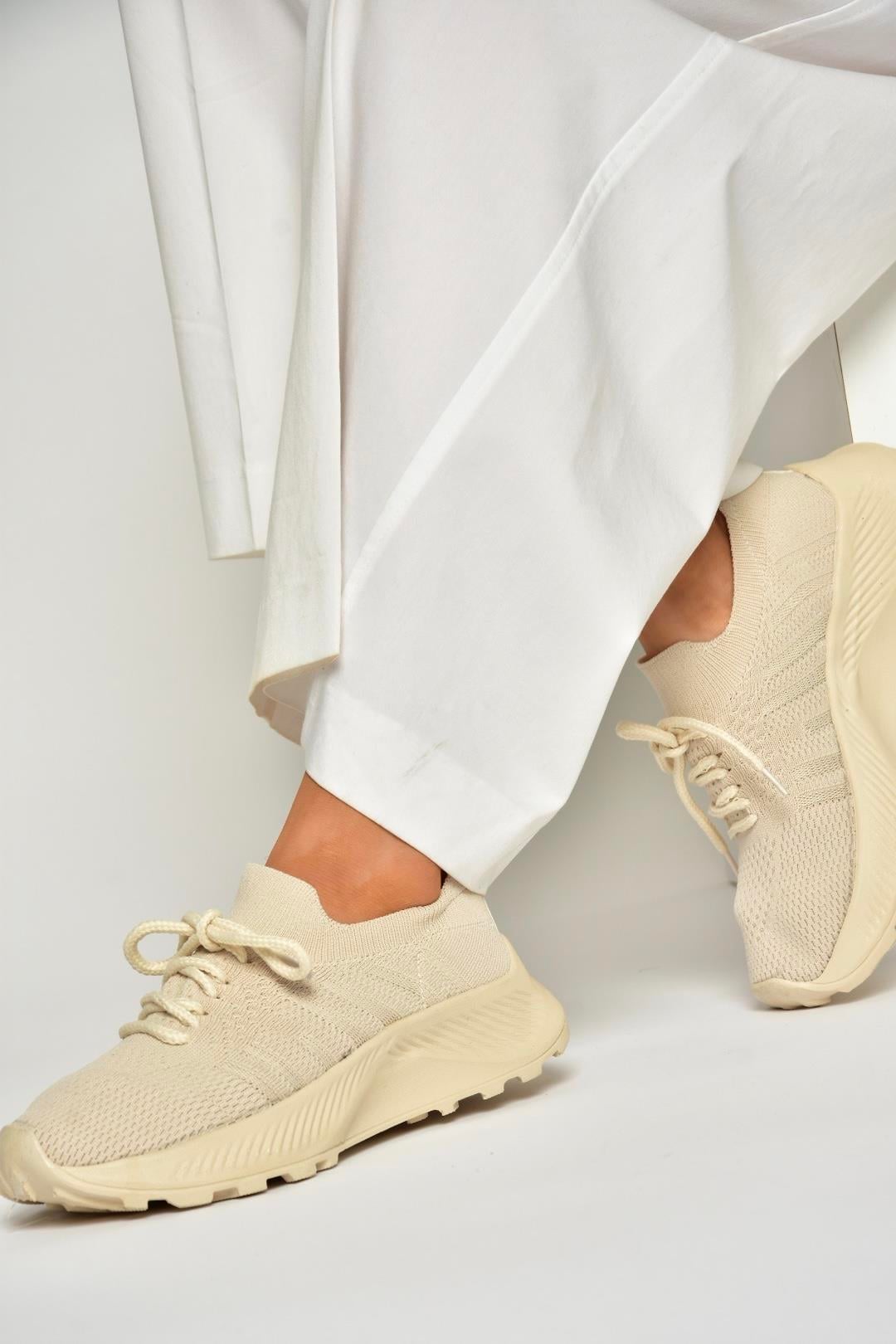 U239004004 Bej Kumaş Spor Ayakkabı Sneakers