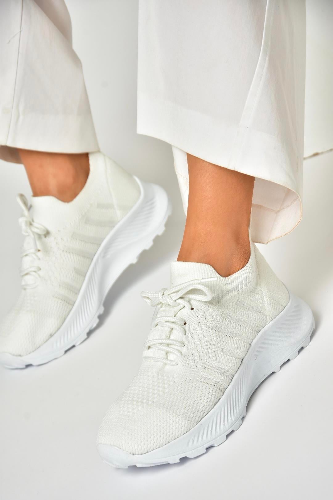 U239004004 Beyaz Kumaş Spor Ayakkabı Sneakers