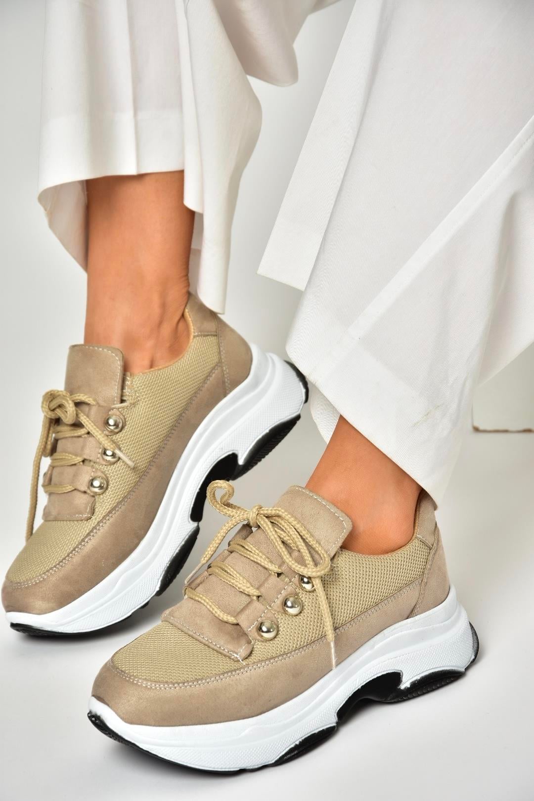 U239032604 Vizon Kumaş Kalın Tabanlı Spor Ayakkabı Sneakers