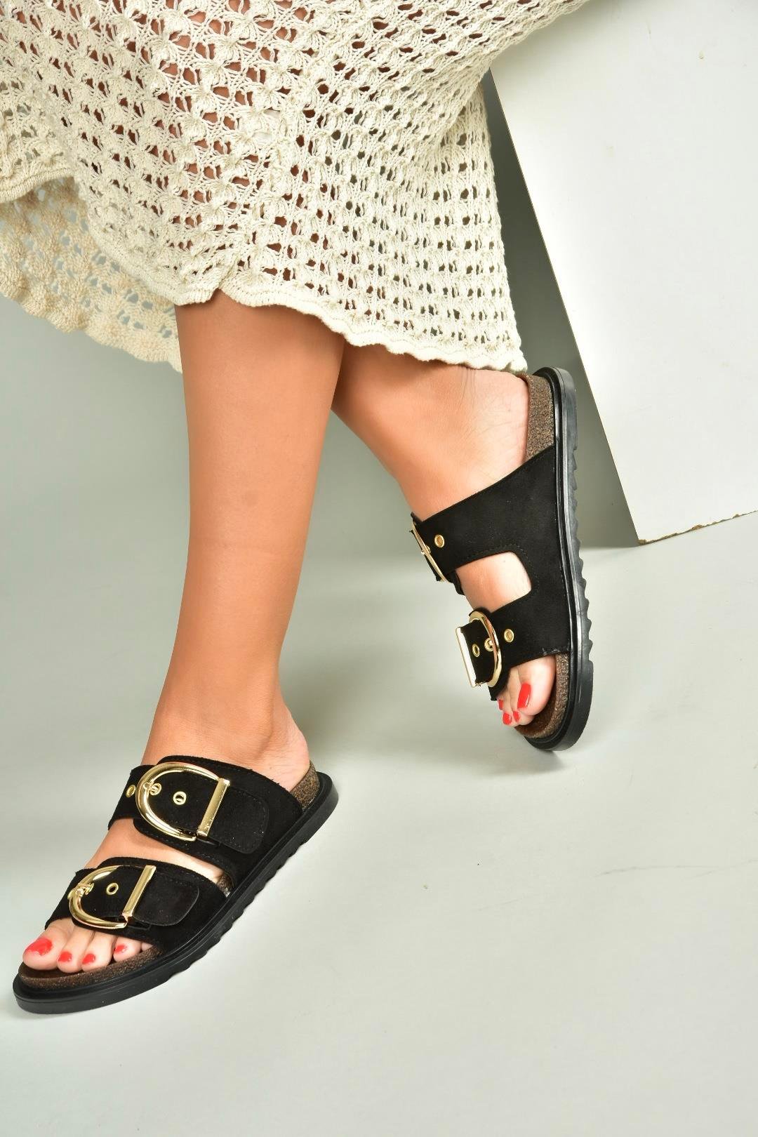 U267732702 Siyah Süet Kadın Terlik