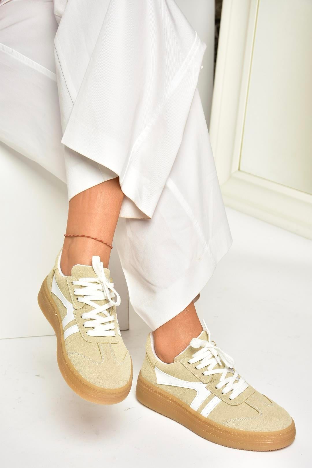 U274431102 Bej Süet Spor Ayakkabı Sneakers