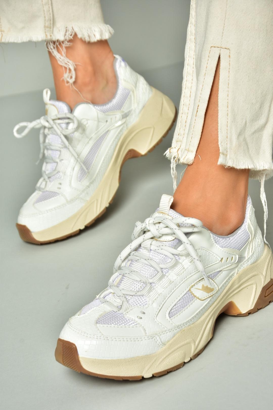 U312414209 Beyaz Kalın Tabanlı Spor Ayakkabı Sneakers