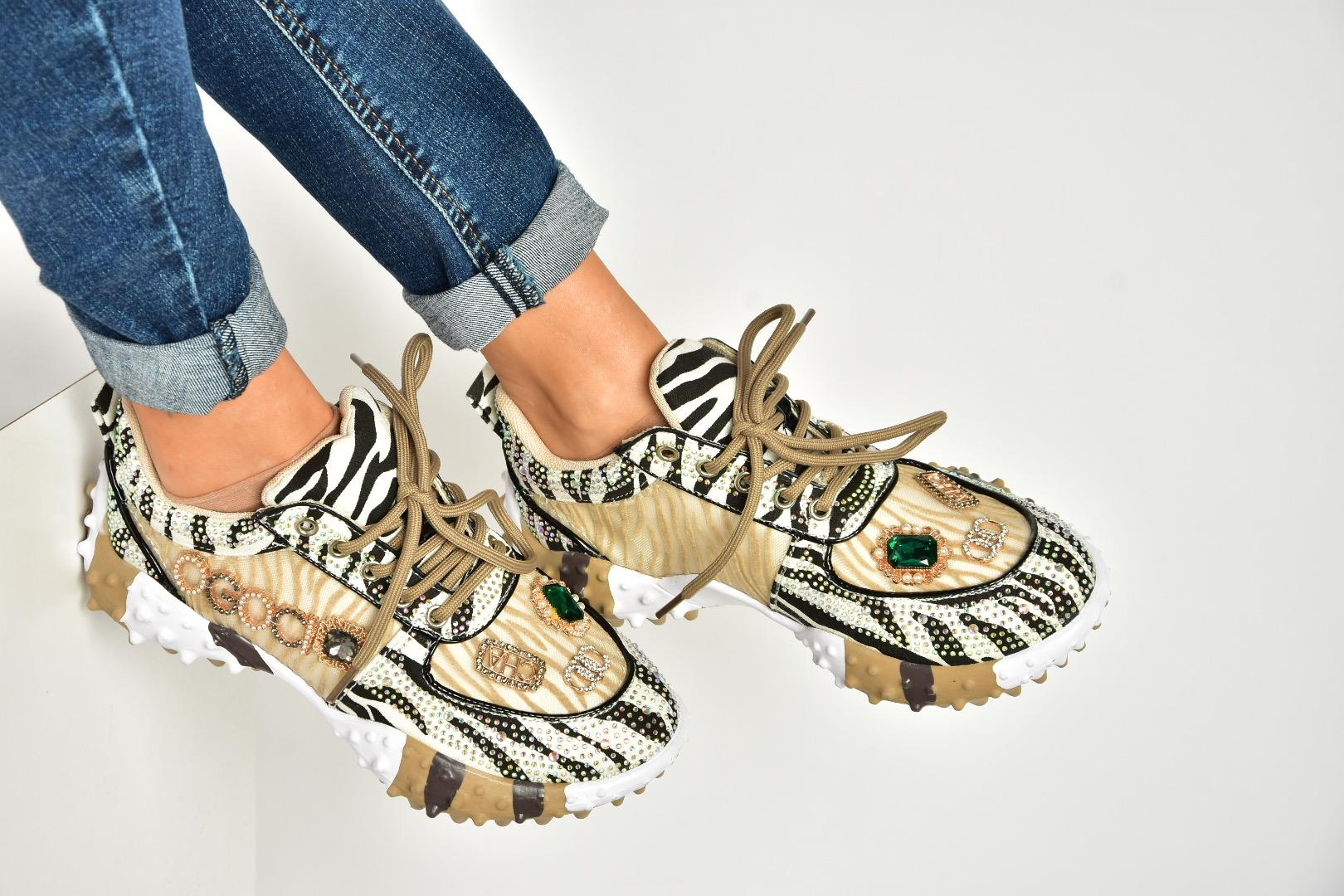 U380143604 Vizon Kumaş Taşlı Spor Ayakkabı Sneakers