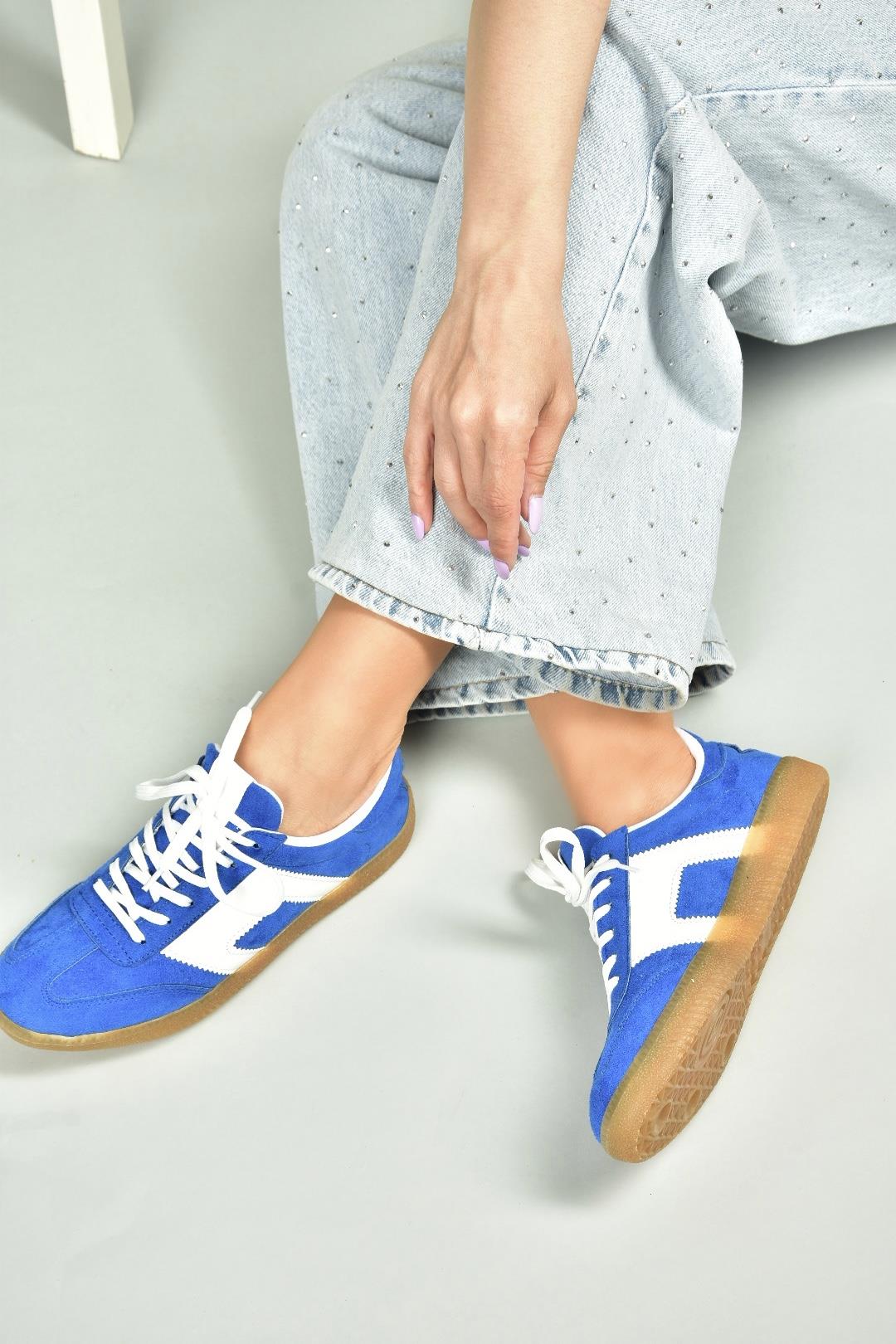 U652857302 Saks Mavi Süet Kadın Spor Ayakkabı Sneakers