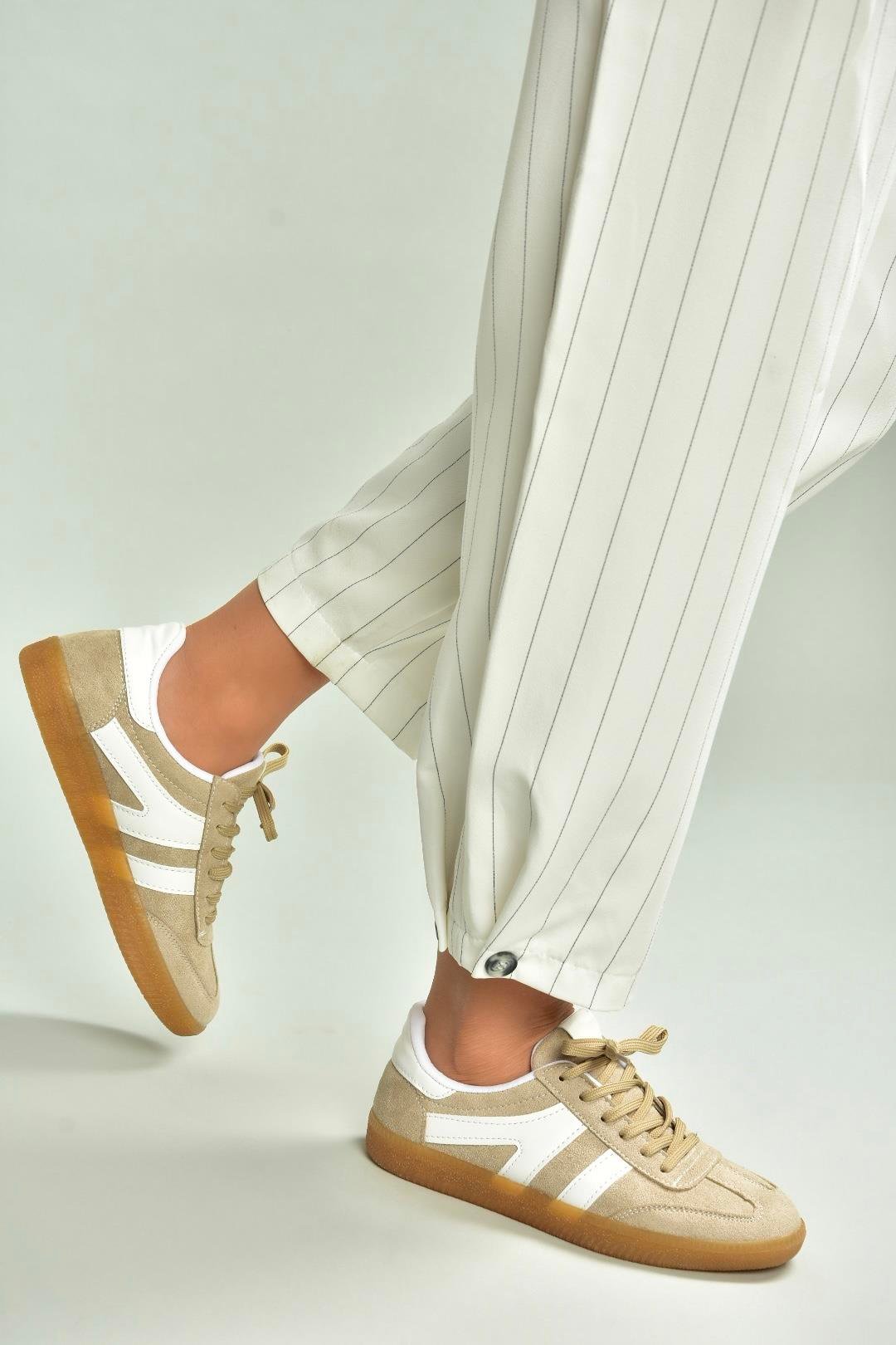 U652861402 Bej Süet Kadın Spor Ayakkabı Sneakers