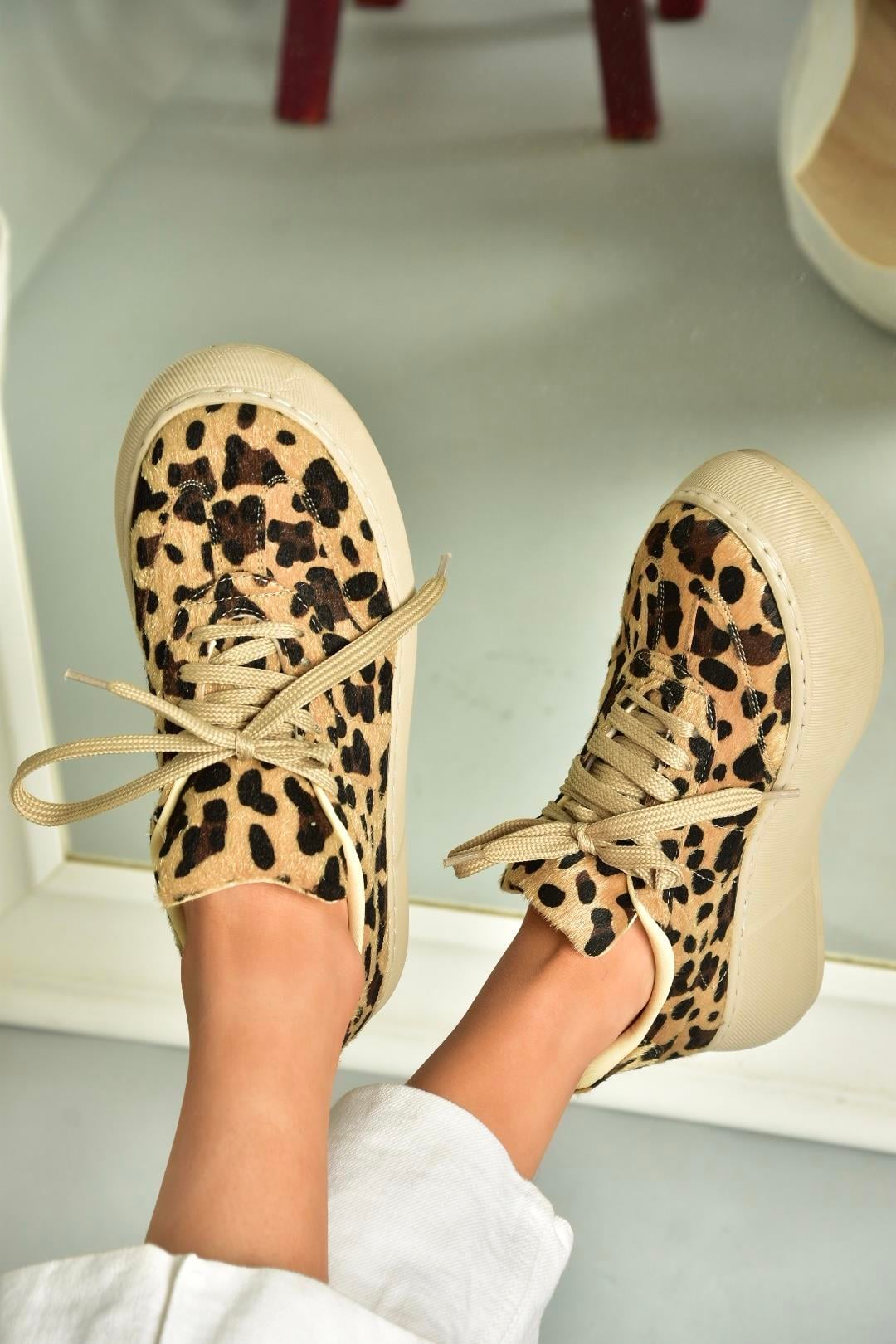 U811502302 Leopar Süet Spor Ayakkabı Sneakers