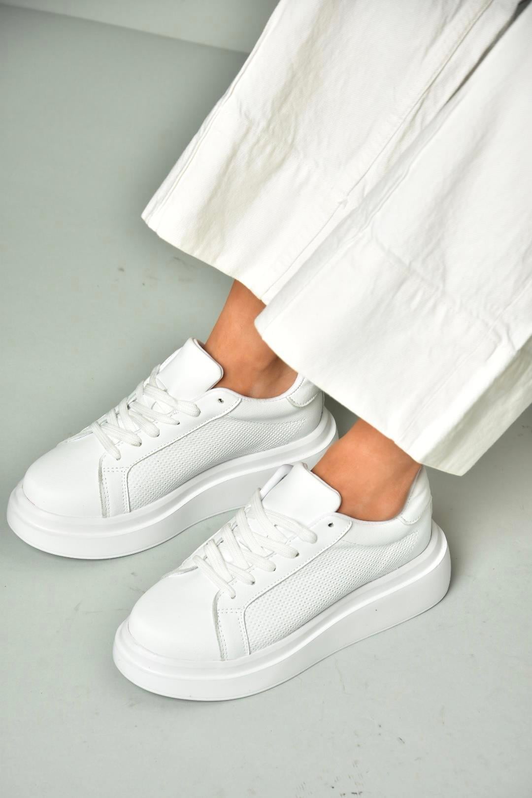 U973211509 Beyaz Kalın Tabanlı Spor Ayakkabı Sneakers