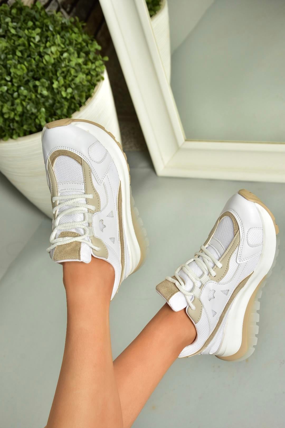 U973213809 Beyaz Kalın Tabanlı Spor Ayakkabı Sneakers