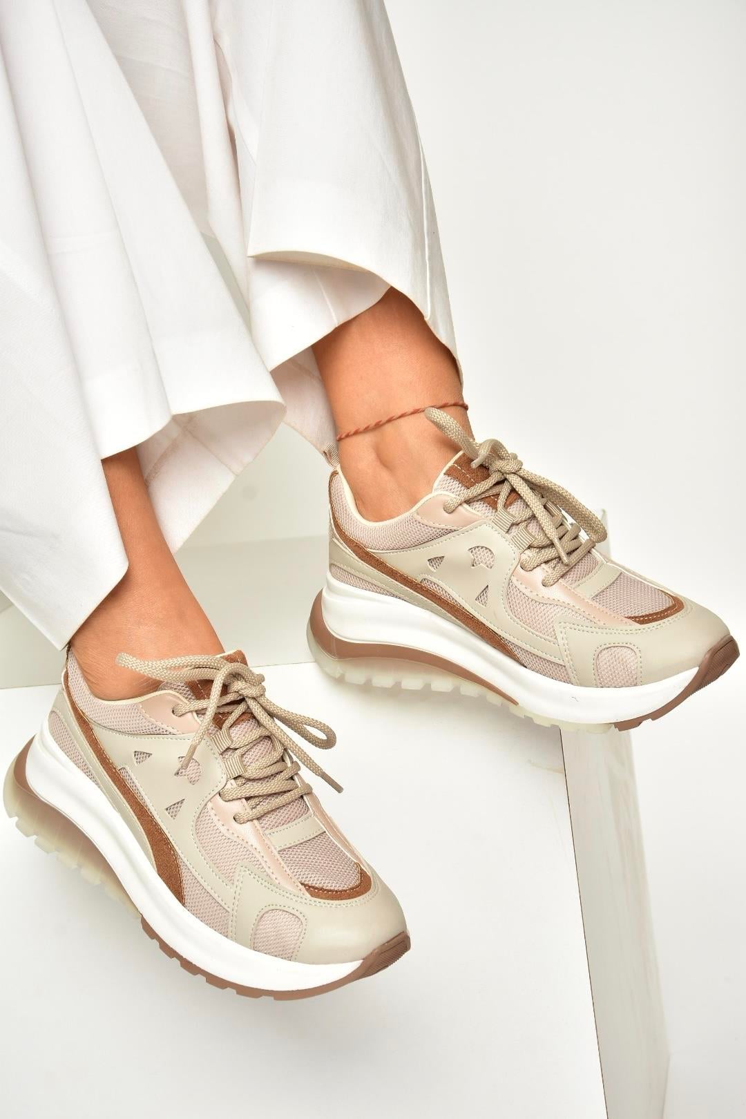 U973213809 Vizon Kalın Tabanlı Kadın Spor Ayakkabı Sneakers