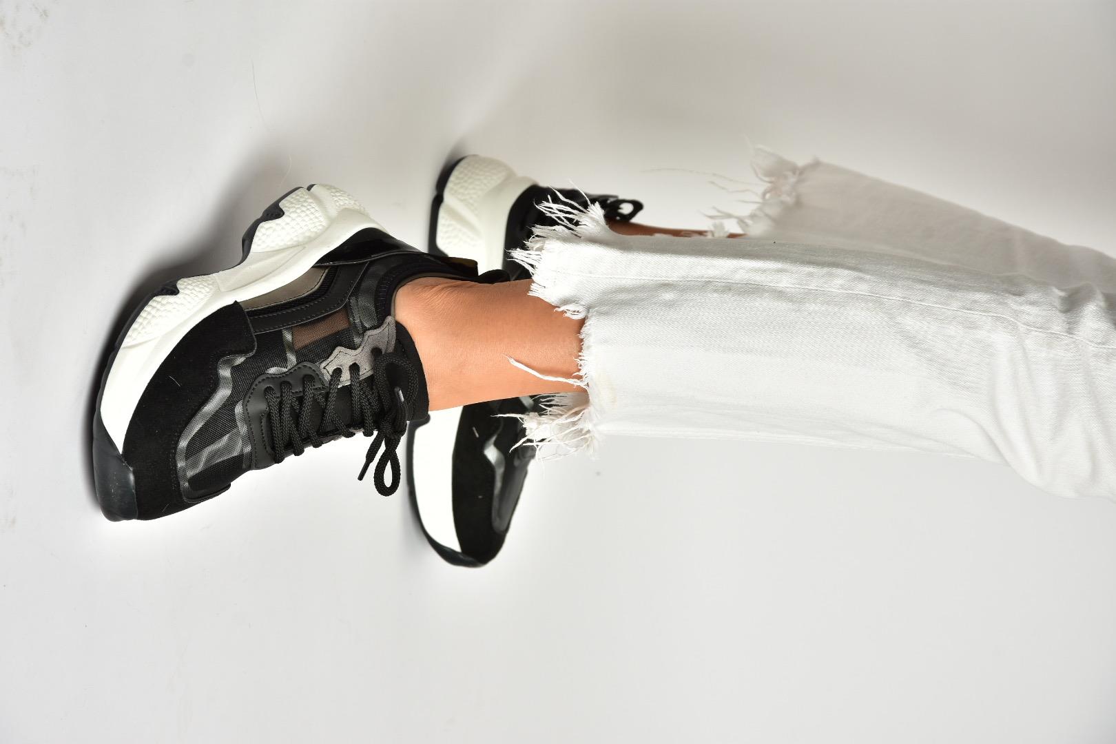 U973568209 Siyah Kalın Tabanlı Spor Ayakkabı Sneakers