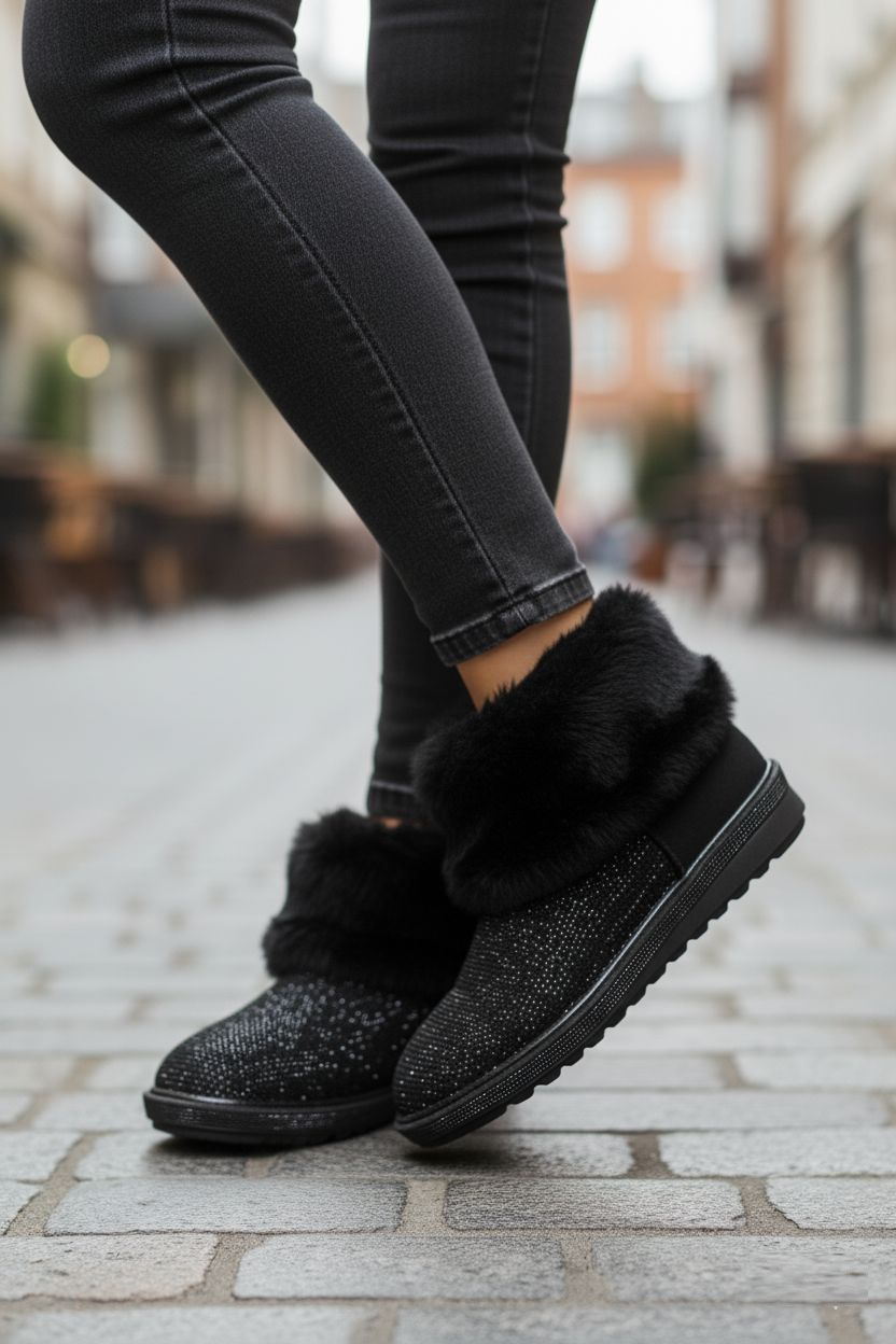 V250014702 Siyah Süet Tüylü Kadın Bot