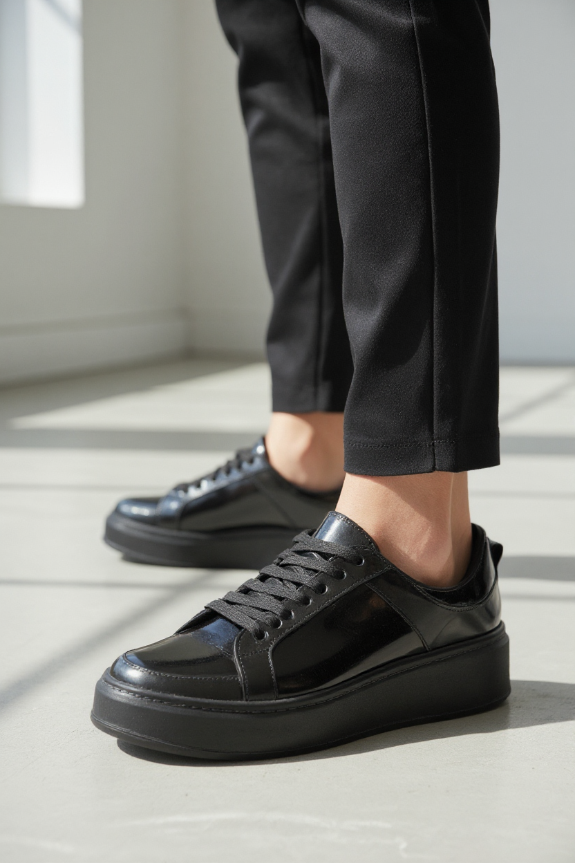 V274728004 Siyah Kalın Tabanlı Spor Ayakkabı Sneakers