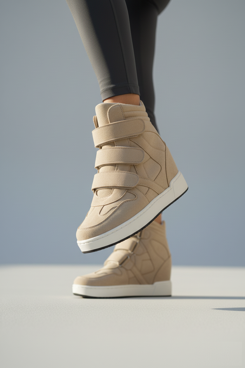 V367856002 Bej Süet Gizli Topuklu Cırtlı Spor Bot