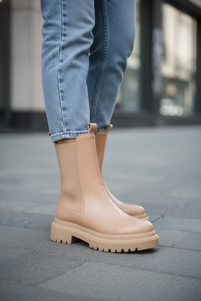 V652649009 Ten Lastik Detaylı Kalın Tabanlı Kadın Bot