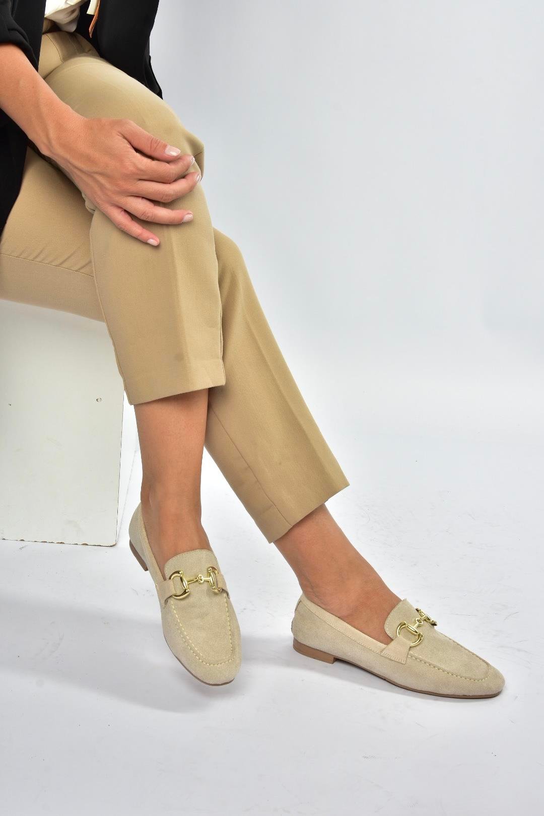 V780161202 Bej Süet Günlük Kadın Ayakkabı
