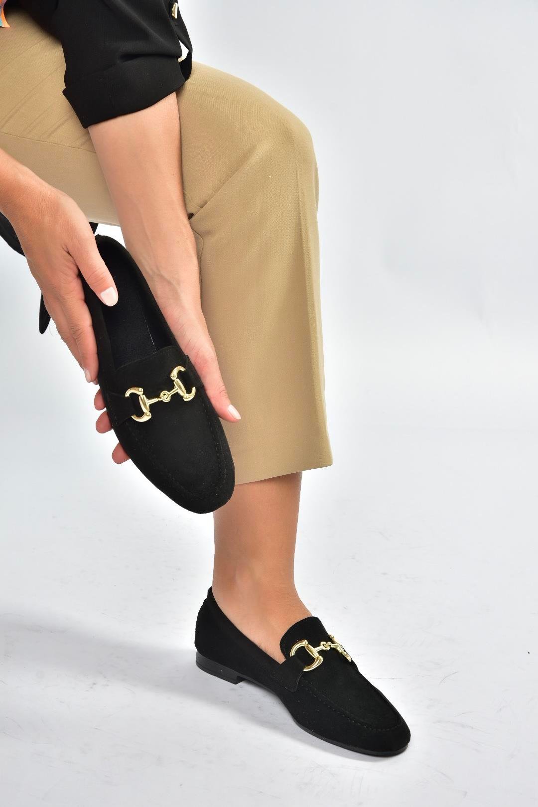 V780161202 Siyah Süet Günlük Kadın Ayakkabı